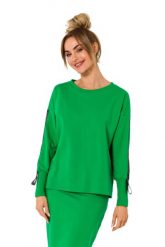 Dresowa Bluza z Lampasami - Zielona. Zielone bluzy bez kaptura damskie MOE, l, z bawełny. Za 217.39 zł.