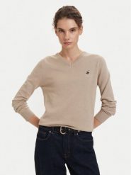Beverly Hills Polo Club Sweter P-SS26W-M536563 Beżowy Regular Fit. Brązowe swetry klasyczne damskie Beverly Hills Polo Club, m, z bawełny, bez kołnierzyka. Za 269.99 zł.