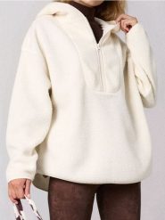 Bluza sherpa z kapturem - kremowy. Białe bluzy z kapturem damskie Sinsay, l. Za 59.99 zł.