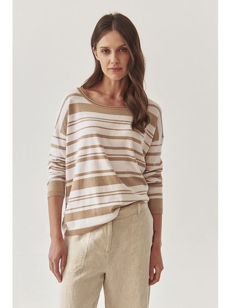 TATUUM Sweter w kolorze biało-karmelowym rozmiar: S. Białe swetry klasyczne damskie Tatuum, s, z bawełny, bez kołnierzyka. Za 104.64 zł.