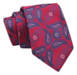 Klasyczny Granatowo-Czerwony Krawat Męski, Elegancki, Wzór Paisley, Łezki, 7 cm -Angelo di Monti. Czerwone krawaty i muchy męskie Angelo di Monti, bez wzorów, z tkaniny, eleganckie. Za 45.00 zł.