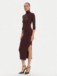 Elisabetta Franchi Sukienka dzianinowa AM-23B-56E2-V390 Bordowy Slim Fit. Czerwone sukienki damskie Elisabetta Franchi, bez wzorów, z dzianiny, bez kołnierzyka, bez ramiączek. Za 1,658.20 zł.