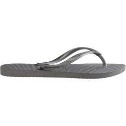 Klapki damskie Havaianas Slim. Szare klapki damskie Havaianas, bez wzorów, bez obcasa. W wyprzedaży za 100.40 zł.