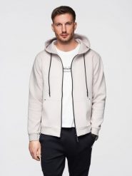 Dresowa rozpinana bluza hoodie w stylu streetwearowym – piaskowa V6 - Rozmiar: S. Bluzy z kapturem męskie Ombre Clothing, l, z bawełny. W wyprzedaży za 139.99 zł.
