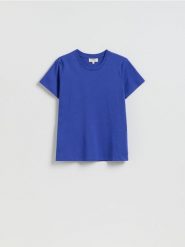 Bawełniany t-shirt - niebieski. Niebieskie t-shirty damskie Reserved, l, bez wzorów, z bawełny, bez kołnierzyka. Za 89.99 zł.