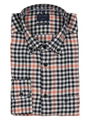 OLYMP Koszula "Casual" - Regular fit - w kolorze czarno-pomarańczowym rozmiar: M. Czarne koszule męskie Olymp, m, bez wzorów, z bawełny, bez kołnierzyka, bez ramiączek. Za 52.67 zł.