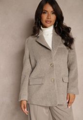Beżowy Płaszcz Marynarka o Jednorzędowym Kroju Avalenta. Brązowe marynarki i żakiety damskie Renee, l, z aplikacjami, z jeansu, eleganckie. Za 249.99 zł.