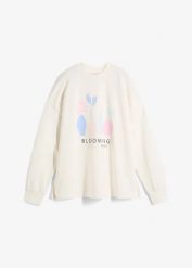 Bluza oversize z mieszanki bawełny. Białe bluzy bez kaptura damskie bonprix, z bawełny. Za 37.99 zł.