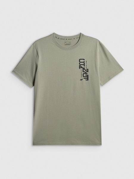 4F T-shirt regular z nadrukiem męski - khaki M. Brązowe t-shirty męskie 4f, m, bez wzorów, z bawełny, bez kołnierzyka. Za 49.99 zł.