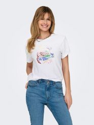 ONLY Koszulka "Lucia" w kolorze białym rozmiar: XL. Białe bluzki damskie Only, xl, bez wzorów, z bawełny, bez kołnierzyka, bez ramiączek. Za 57.06 zł.
