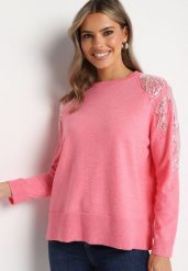 Różowy Sweter z Dodatkiem Modalu i Wiskozy z Perłami i Cekinami na Ramionach Ivenise. Czerwone swetry klasyczne damskie Born2be, na zimę, z wiskozy, bez kołnierzyka. Za 109.99 zł.