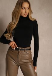 Czarny Golf z Bawełną w Klasycznym Stylu Reiredia. Czarne golfy damskie Renee, bez wzorów, z bawełny, bez ramiączek. Za 39.99 zł.