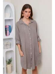 Rodier Lin Lniana sukienka w kolorze szarobrązowym rozmiar: L/XL. Brązowe sukienki damskie Rodier Lin, l, bez wzorów, ze lnu, bez kołnierzyka, bez ramiączek, midi. Za 144.58 zł.