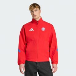 Kurtka FC Bayern Z.N.E. Anthem. Czerwone kurtki męskie Adidas, l, bez wzorów, z dresówki, sportowe, bez kaptura. Za 479.00 zł.