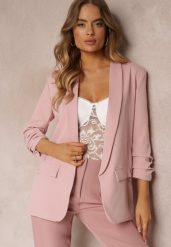 Jasnoróżowa Marynarka Niezapinana z Marszczonymi Rękawami Orolea. Czerwone marynarki i żakiety damskie Renee, l, bez wzorów, z tkaniny, eleganckie. Za 129.99 zł.