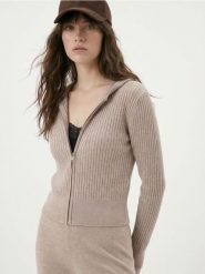 Prążkowany sweter z kapturem i zamkiem, z wiskozą - Inny. Swetry klasyczne damskie Sinsay, l, prążkowane, bez kołnierzyka. Za 59.99 zł.