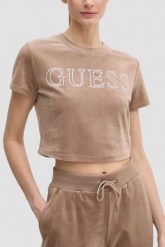 GUESS Brązowy top damski Couture Tee, Rozmiar XL. Brązowe topy damskie Guess, s, z aplikacjami, bez kołnierzyka. W wyprzedaży za 99.99 zł.