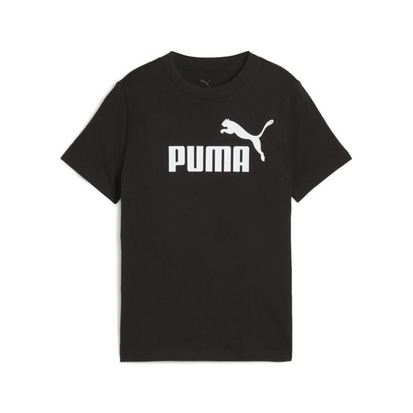 Młodzieżowa koszulka ESS z logo No. 1 PUMA. Czarna bluzki damskie Puma, m, bez wzorów, z bawełny, klasyczne, bez kołnierzyka, bez ramiączek. Za 79.00 zł.