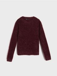 Sweter z futrzanym wykończeniem - bordowy. Czerwone swetry klasyczne damskie Sinsay, l, z futra, bez kołnierzyka. Za 59.99 zł.