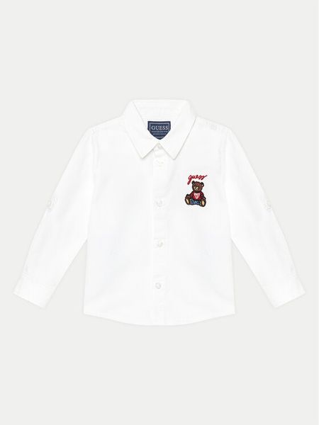 Guess Koszula I5RH00 W9CL0 Biały Regular Fit. Białe koszule chłopięce Guess, z aplikacjami, z wiskozy, bez kołnierzyka, bez ramiączek. Za 129.99 zł.
