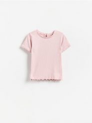 Strukturalny t-shirt z bawełną - fioletowy. Fioletowe koszulki dziewczęce Reserved, m, bez wzorów, z bawełny, bez ramiączek. Za 25.99 zł.