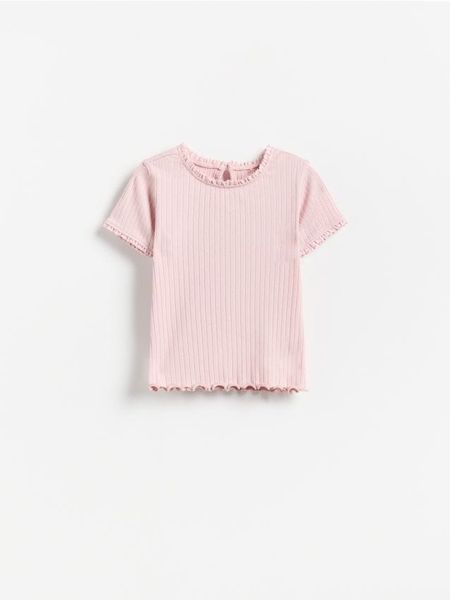Strukturalny t-shirt z bawełną - fioletowy. Fioletowe koszulki dziewczęce Reserved, m, bez wzorów, z bawełny, bez ramiączek. Za 25.99 zł.