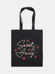 Materiałowa torba z napisem - czarny. Czarne torebki klasyczne damskie Sinsay, bez wzorów, z materiału, bez dodatków. Za 9.99 zł.