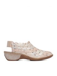 Rieker Sandały CEO-47156-43 Beżowy. Brązowe sandały damskie Rieker, bez wzorów, ze skóry, bez obcasa, na koturnie. Za 349.99 zł.