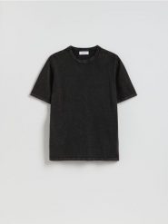 Bawełniany sweter z krótkim rękawem - czarny. Czarne swetry męskie Reserved, l, bez wzorów, z bawełny, bez kołnierzyka. Za 99.99 zł.