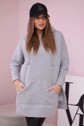 Bluza ocieplana z rozcięciami na bokach szara. Szare bluzy z kapturem damskie KESI, l, z bawełny. Za 263.47 zł.