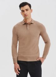 PAKO LORENTE - Sweter polo z kaszmirem. Brązowe swetry męskie Pako Lorente, na jesień, m, bez wzorów, z bawełny, bez kołnierzyka. Za 279.99 zł.
