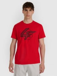 4F T-shirt regular z nadrukiem męski - czerwony 3XL. Czerwone t-shirty męskie 4f, m, bez wzorów, z bawełny, bez kołnierzyka. Za 59.99 zł.