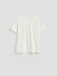 Gładki t-shirt comfort fit - złamana biel. T-shirty męskie Reserved, l, bez wzorów, z bawełny, bez kołnierzyka. Za 69.99 zł.