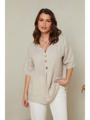 Curvy Lady Lniana bluzka w kolorze beżowym rozmiar: 44/46. Brązowe bluzki damskie Curvy Lady, bez wzorów, ze lnu, klasyczne, bez kołnierzyka, bez ramiączek. Za 110.04 zł.