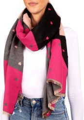 X2 Szalik Cashmirillo 70 x 200 cm - wzór w serca - Czarny i Różowy. Czarne szaliki i kominy damskie X2, na jesień, bez wzorów, z kaszmiru. Za 119.00 zł.