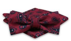 Czerwono-Granatowa Mucha Męska -ALTIES- z Taką Samą Poszetką, Wzór Paisley, Łezki. Czerwone krawaty i muchy męskie Alties, bez wzorów, eleganckie. Za 54.00 zł.