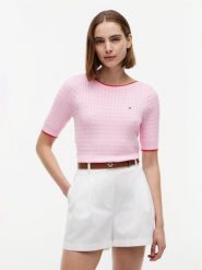 Tommy Hilfiger koszulka z dzianiny Kobiety Bawełna (100%) różowy, XS. Czerwone bluzki sportowe damskie Tommy Hilfiger, xs, z bawełny, bez kołnierzyka, bez ramiączek. Za 489.95 zł.