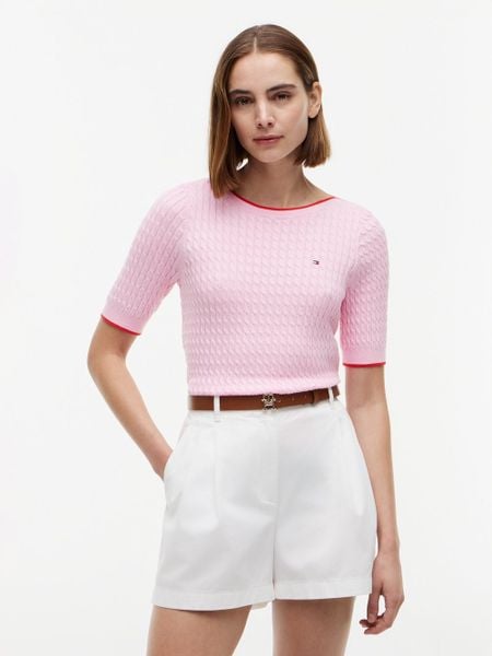 Tommy Hilfiger koszulka z dzianiny Kobiety Bawełna (100%) różowy, XS. Czerwone bluzki sportowe damskie Tommy Hilfiger, xs, z bawełny, bez kołnierzyka, bez ramiączek. Za 489.95 zł.