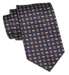 Klasyczny Krawat Męski - ALTIES - Granat, Złote Groszki. Niebieskie krawaty i muchy męskie Alties, bez wzorów, z tkaniny, eleganckie. Za 49.00 zł.