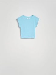 T-shirt z modalem - turkusowy. Niebieskie t-shirty damskie Reserved, l, bez wzorów, z bawełny, bez kołnierzyka. W wyprzedaży za 19.99 zł.