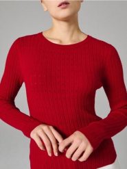 Ażurowy sweter - czerwony. Czerwone swetry klasyczne damskie Sinsay, l, bez kołnierzyka. Za 39.99 zł.