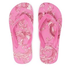 Japonki Versace Jeans Couture. Czerwone klapki damskie Versace Jeans Couture, bez wzorów, z jeansu, bez obcasa. Za 269.99 zł.