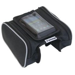 Sakwa torba rowerowa na ramę z etui na telefon K-076. Czarne torby męskie na ramię ENERO, bez wzorów, z materiału, na ramię. Za 19.99 zł.