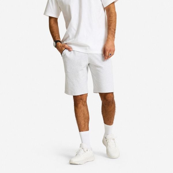 Spodenki fitness męskie Domyos regular. Szare szorty sportowe męskie DOMYOS, l, z materiału, na fitness i siłownię. Za 79.99 zł.