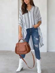 Milan Kiss Bluzka w kolorze biało-antracytowym rozmiar: S. Białe bluzki damskie Milan Kiss, s, bez wzorów, z asymetrycznym kołnierzem, bez ramiączek. Za 122.96 zł.