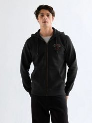MESKA BLUZA WRANGLER GRAPHIC ZIP HOODIE BLACK 112378029. Czarne bluzy bez kaptura męskie Wrangler, m. Za 149.99 zł.