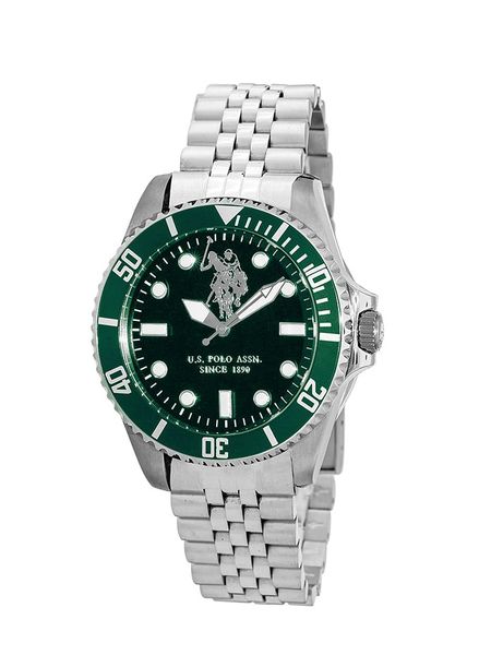 U.S. Polo Assn. Zegarek kwarcowy w kolorze srebrno-zielonym rozmiar: onesize. Szare, analogowe zegarki męskie U.S. Polo Assn., ze stali. Za 404.99 zł.