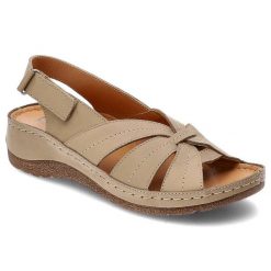 Beżowe Sandały Kampa Wygodne Skórzane Buty Na Lato. Brązowe sandały damskie KAMPA, bez wzorów, ze skóry, bez obcasa. Za 229.00 zł.