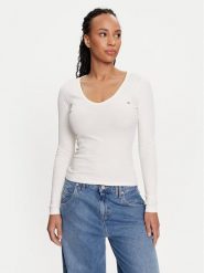Tommy Jeans Bluzka Essential DW0DW17990 Écru Slim Fit. Bluzki damskie Tommy Jeans, l, bez wzorów, z bawełny, bez ramiączek. Za 129.99 zł.