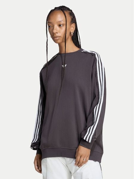 Adidas Bluza Lace 3 Stripes Crew LG4253 Brązowy Regular Fit. Brązowe bluzy bez kaptura damskie Adidas, l, z bawełny. Za 299.99 zł.